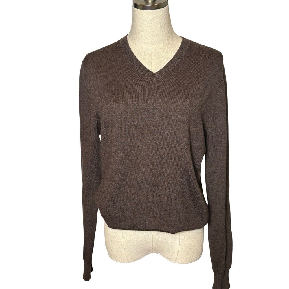 DKNY Wool Blend V Neck Sweater Brown Women's Sz M Casual Classic Layer